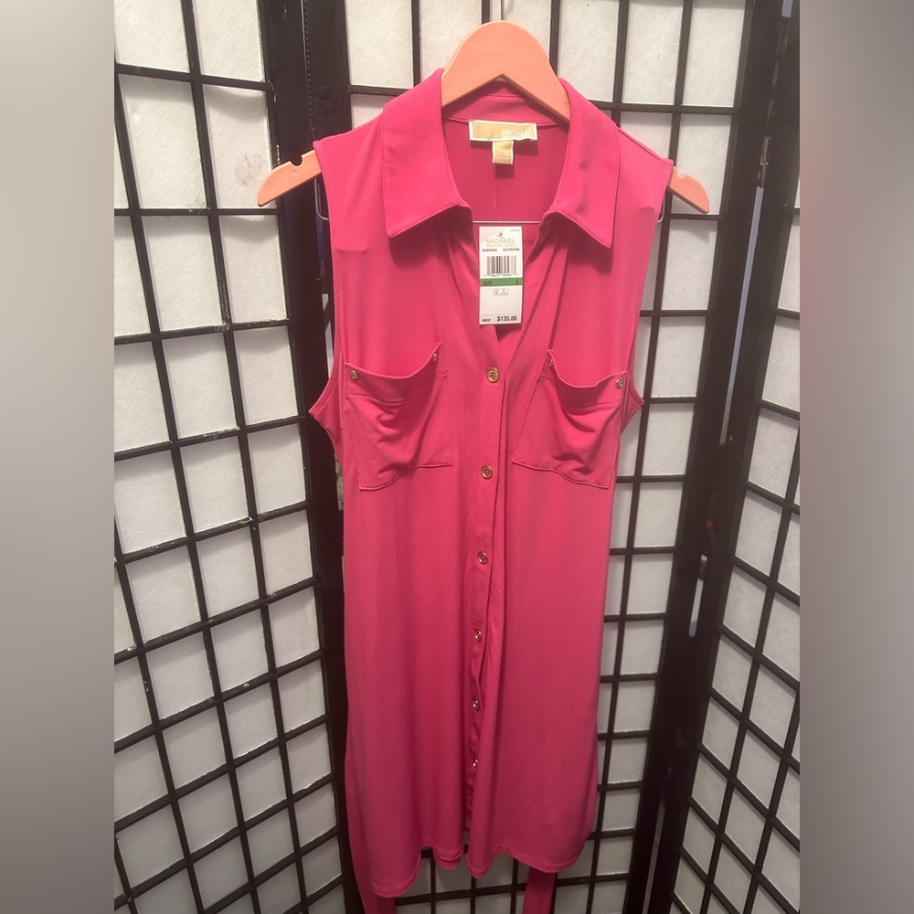 Large Electric Pink MK Short  Sleeve Mini Dress